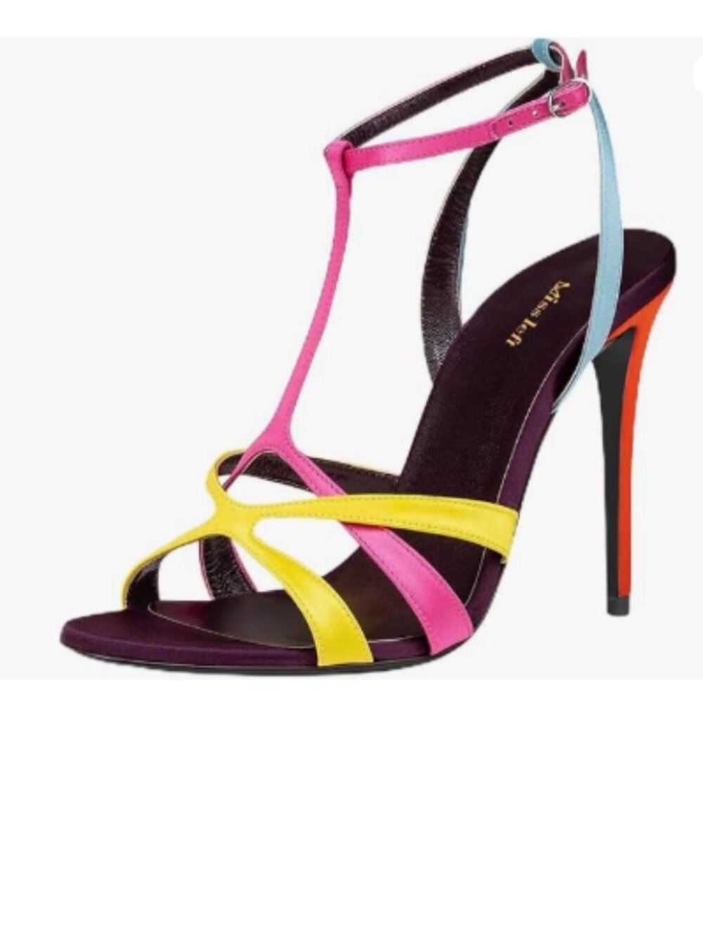 miss left Pink Multi Super High Heel Ankle T-Strap Sandals Open Round Toe Shoes